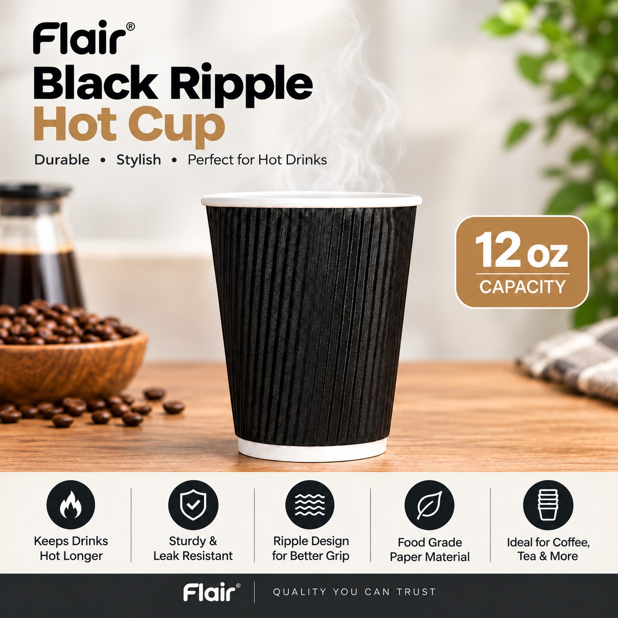 Flair Black Ripple Hot Cup 12 oz